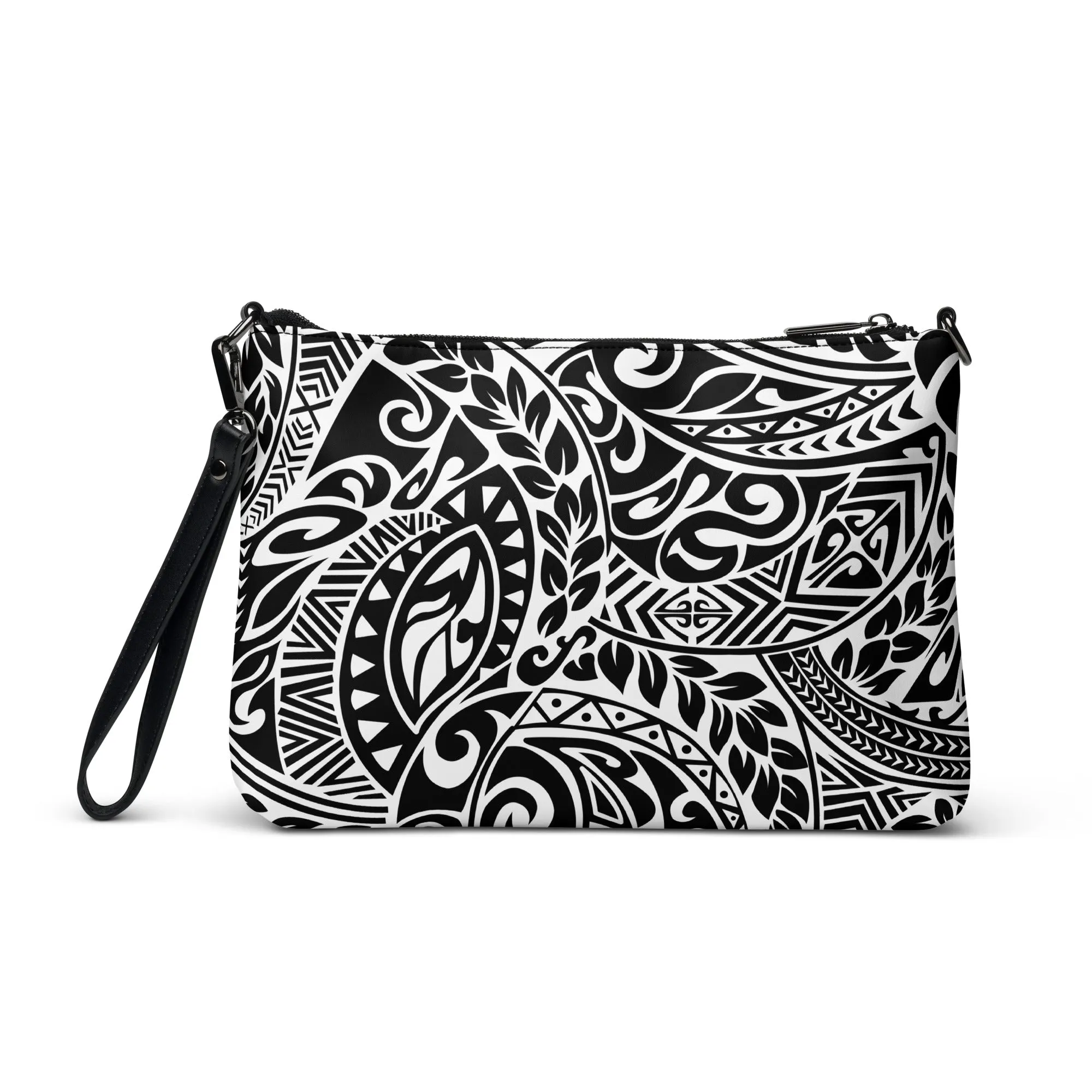 Polynesian Tribal in black and white crossbody bag