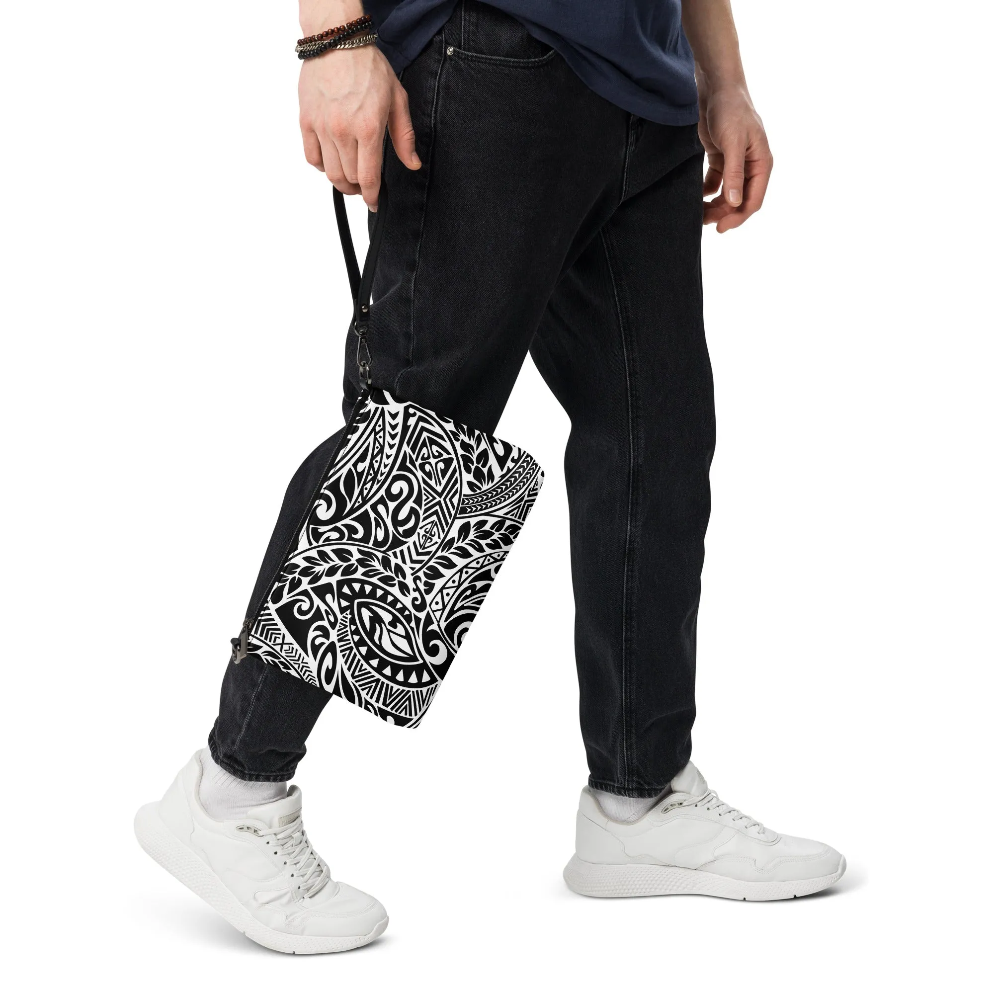 Polynesian Tribal in black and white crossbody bag