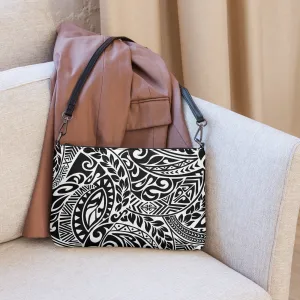 Polynesian Tribal in black and white crossbody bag
