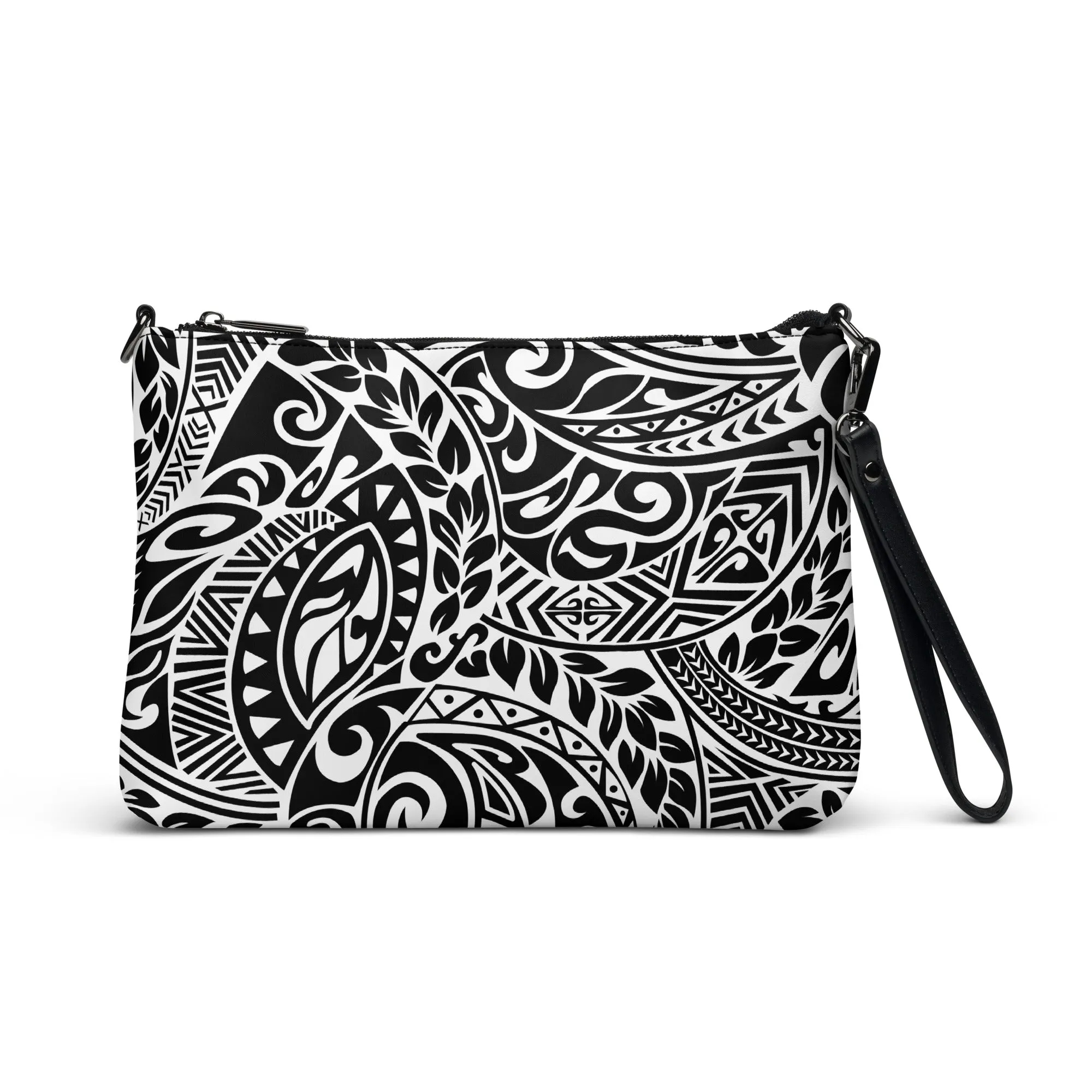 Polynesian Tribal in black and white crossbody bag