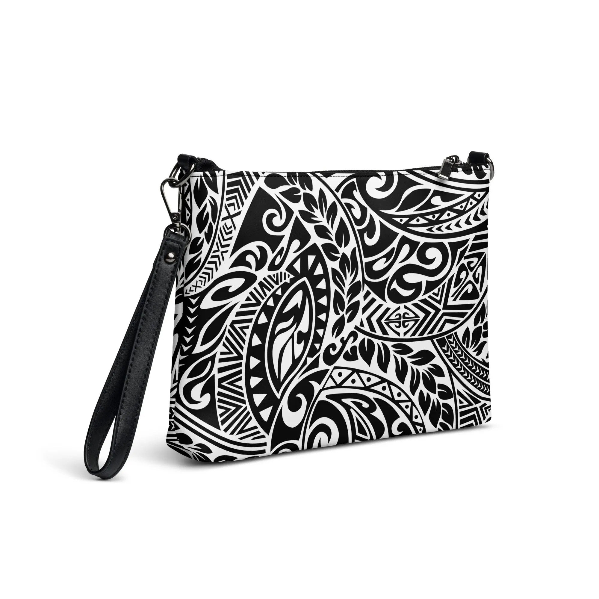 Polynesian Tribal in black and white crossbody bag