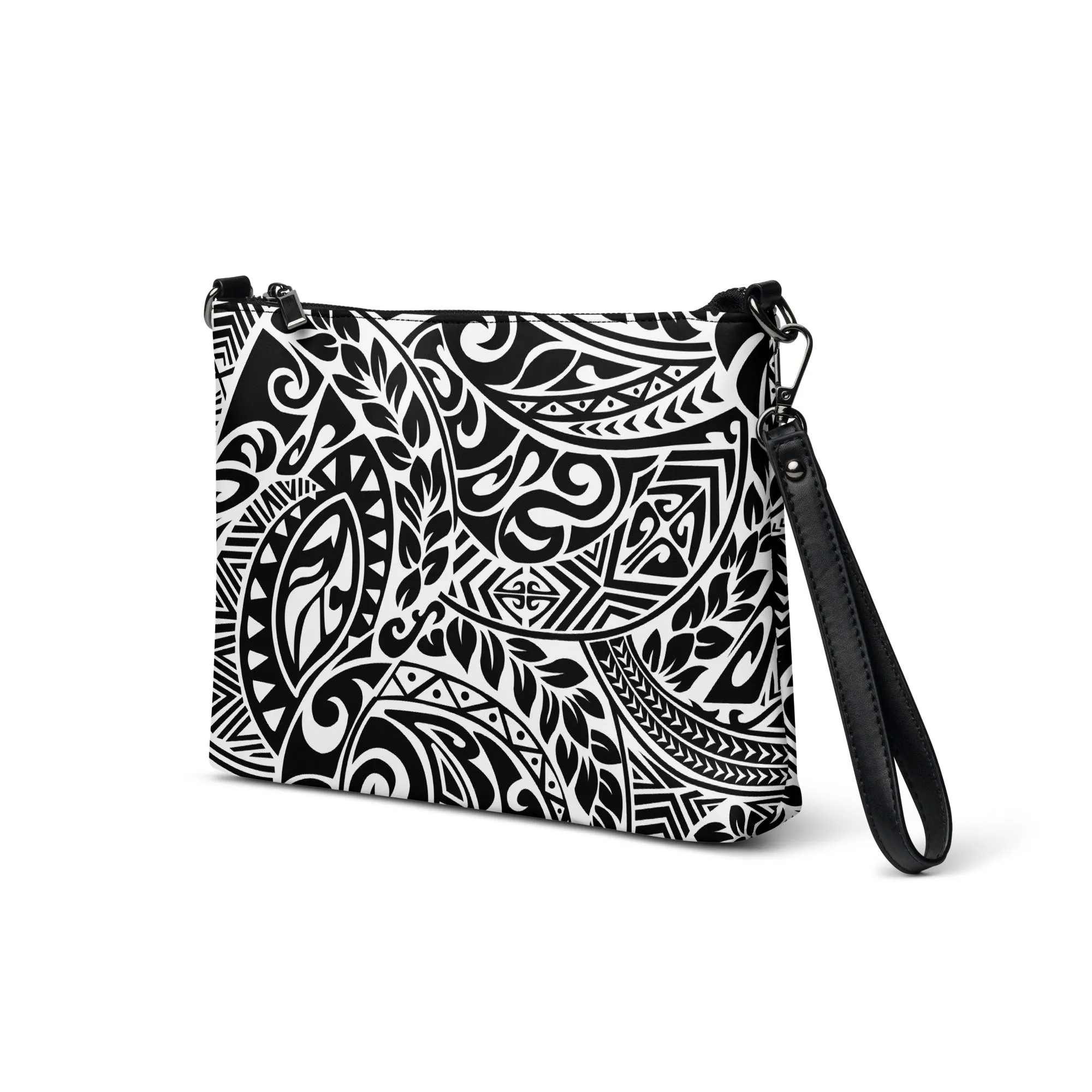 Polynesian Tribal in black and white crossbody bag