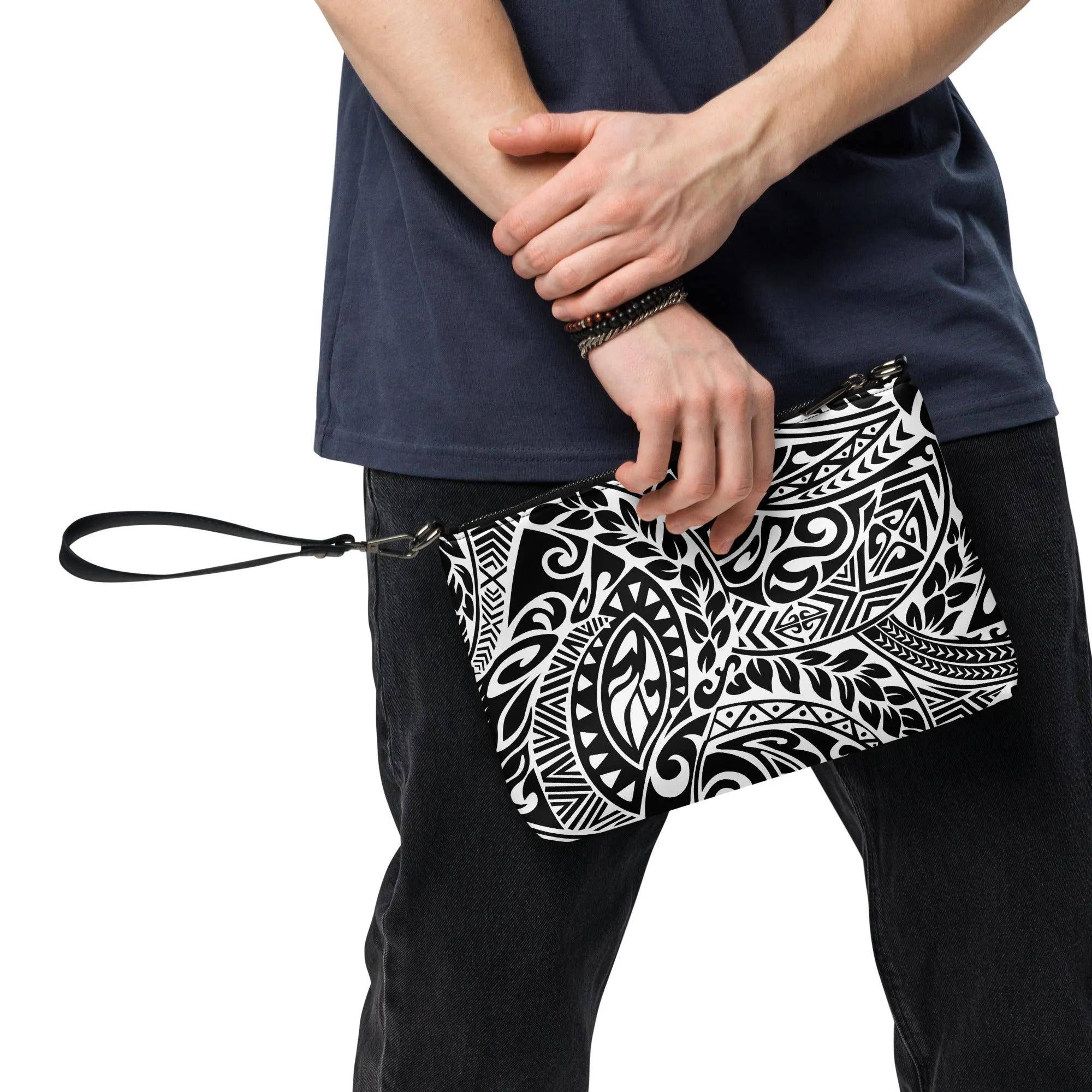Polynesian Tribal in black and white crossbody bag