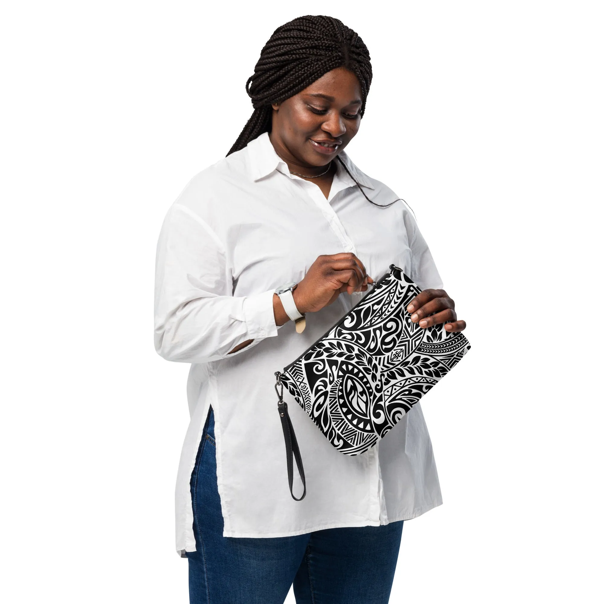Polynesian Tribal in black and white crossbody bag
