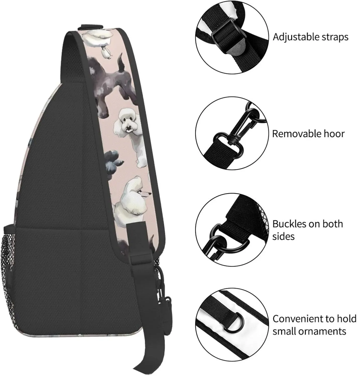 Poodles Dogs Print Men's Cross Chest Bag Diagonally, Cute Crossbody Shoulder Backpack, 7.5" L x 3.5" W x 15.3" H