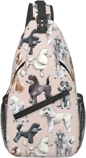 Poodles Dogs Print Men's Cross Chest Bag Diagonally, Cute Crossbody Shoulder Backpack, 7.5" L x 3.5" W x 15.3" H