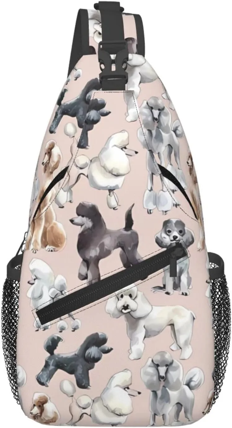 Poodles Dogs Print Men's Cross Chest Bag Diagonally, Cute Crossbody Shoulder Backpack, 7.5" L x 3.5" W x 15.3" H