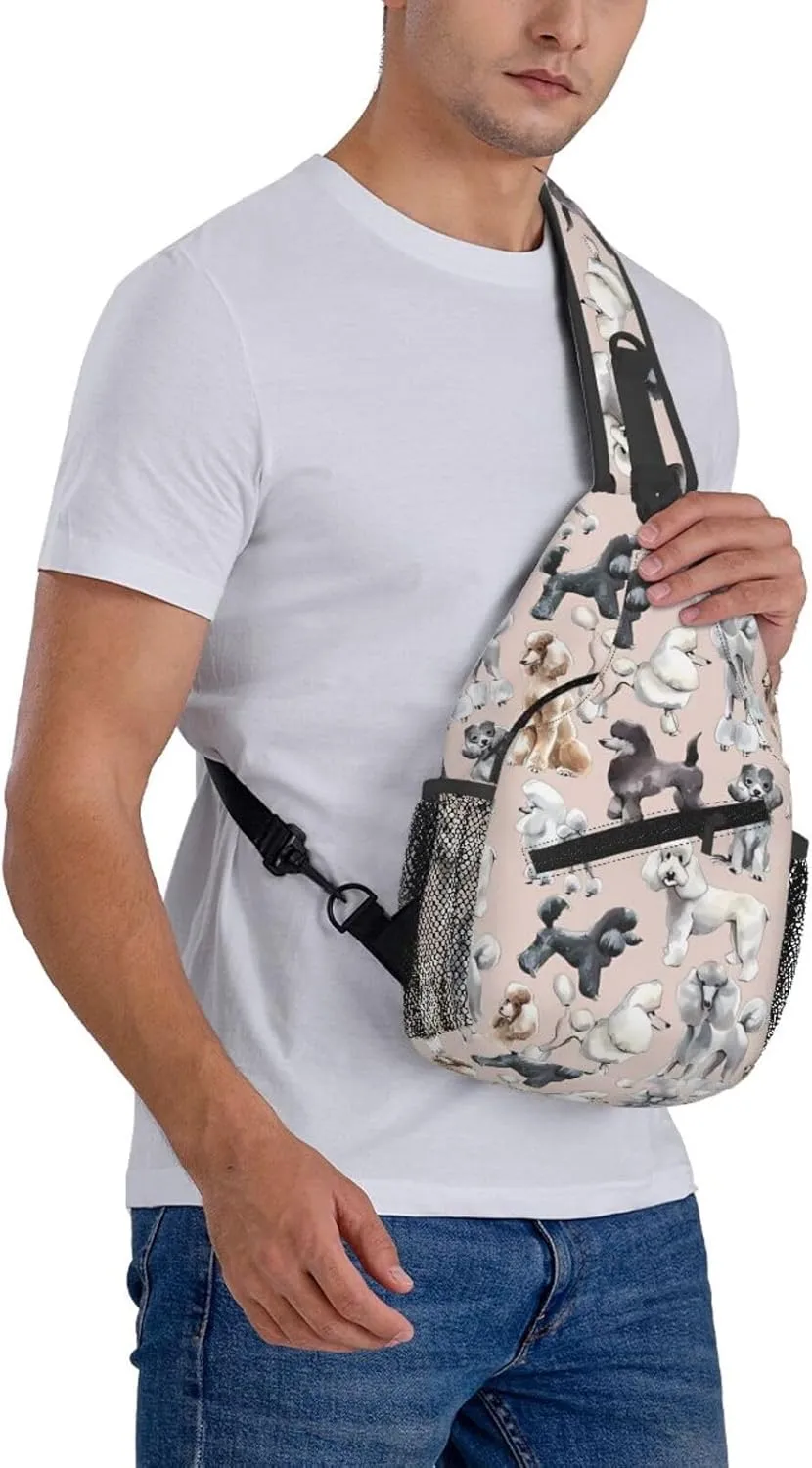 Poodles Dogs Print Men's Cross Chest Bag Diagonally, Cute Crossbody Shoulder Backpack, 7.5" L x 3.5" W x 15.3" H