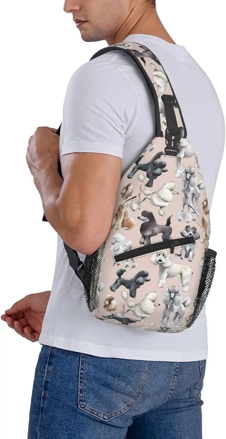 Poodles Dogs Print Men's Cross Chest Bag Diagonally, Cute Crossbody Shoulder Backpack, 7.5" L x 3.5" W x 15.3" H
