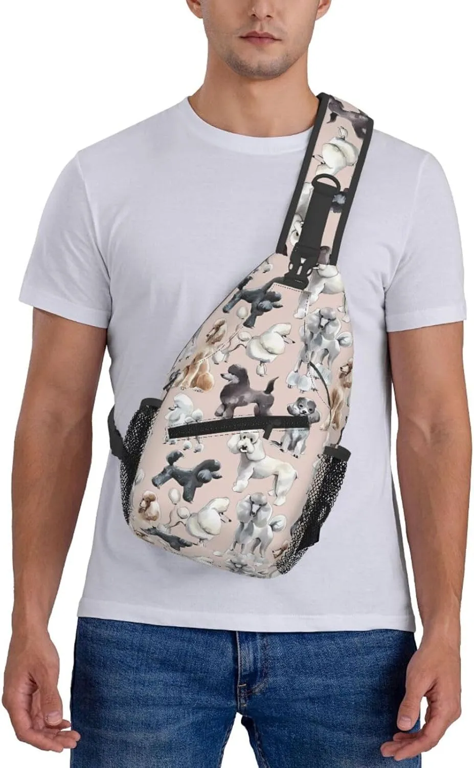 Poodles Dogs Print Men's Cross Chest Bag Diagonally, Cute Crossbody Shoulder Backpack, 7.5" L x 3.5" W x 15.3" H