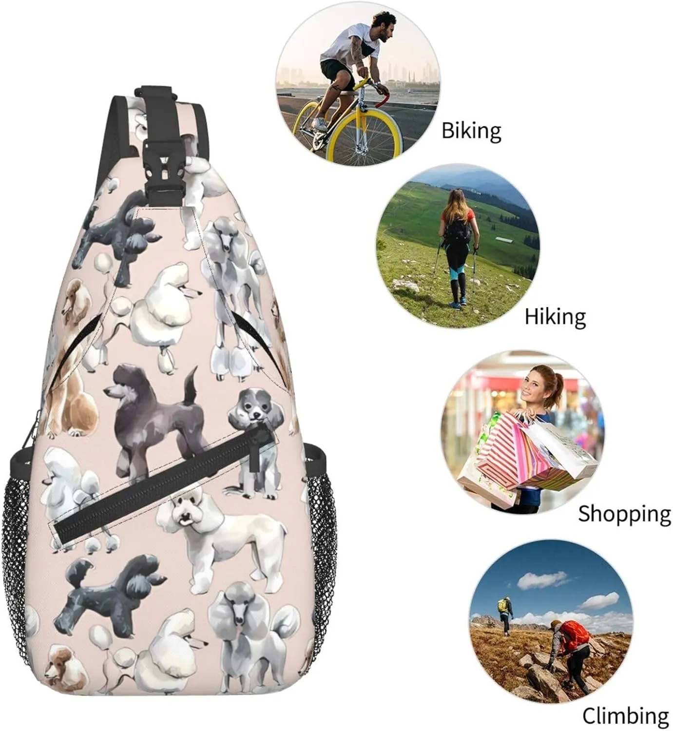 Poodles Dogs Print Men's Cross Chest Bag Diagonally, Cute Crossbody Shoulder Backpack, 7.5" L x 3.5" W x 15.3" H