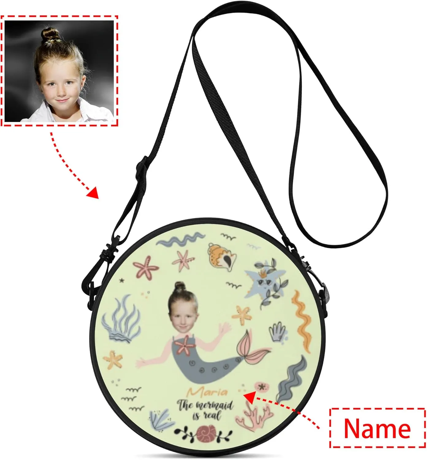 POPCUSTOMS Custom Photo Round Purse with Photo Text Personalized Crossbody Satchel Handbag with Adjustable Strap