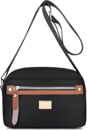 Popularate Nylon Crossbody Bag, Popularate Waterproof Nylon Crossbody Bag, with Zipper and Multi Pockets