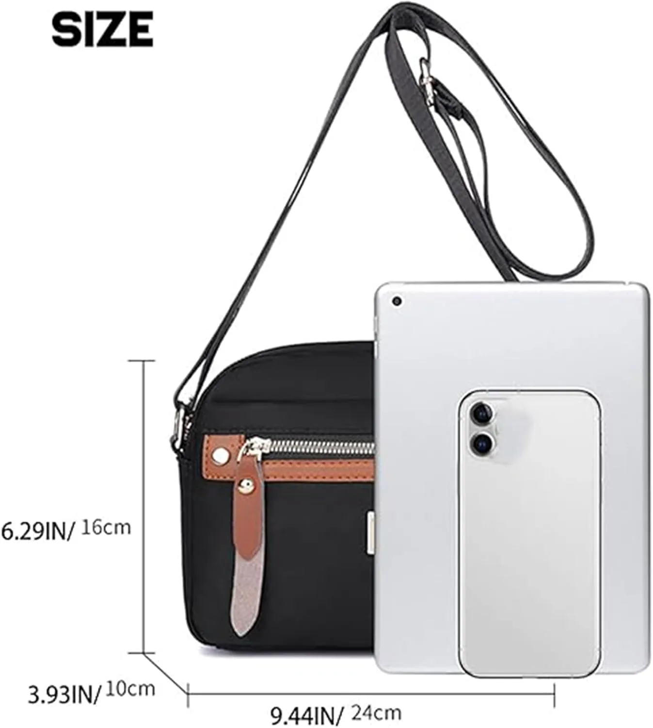 Popularate Nylon Crossbody Bag, Waterproof Lightweight Nylon Crossbody Bag With Zipper And Multi Pockets For Women