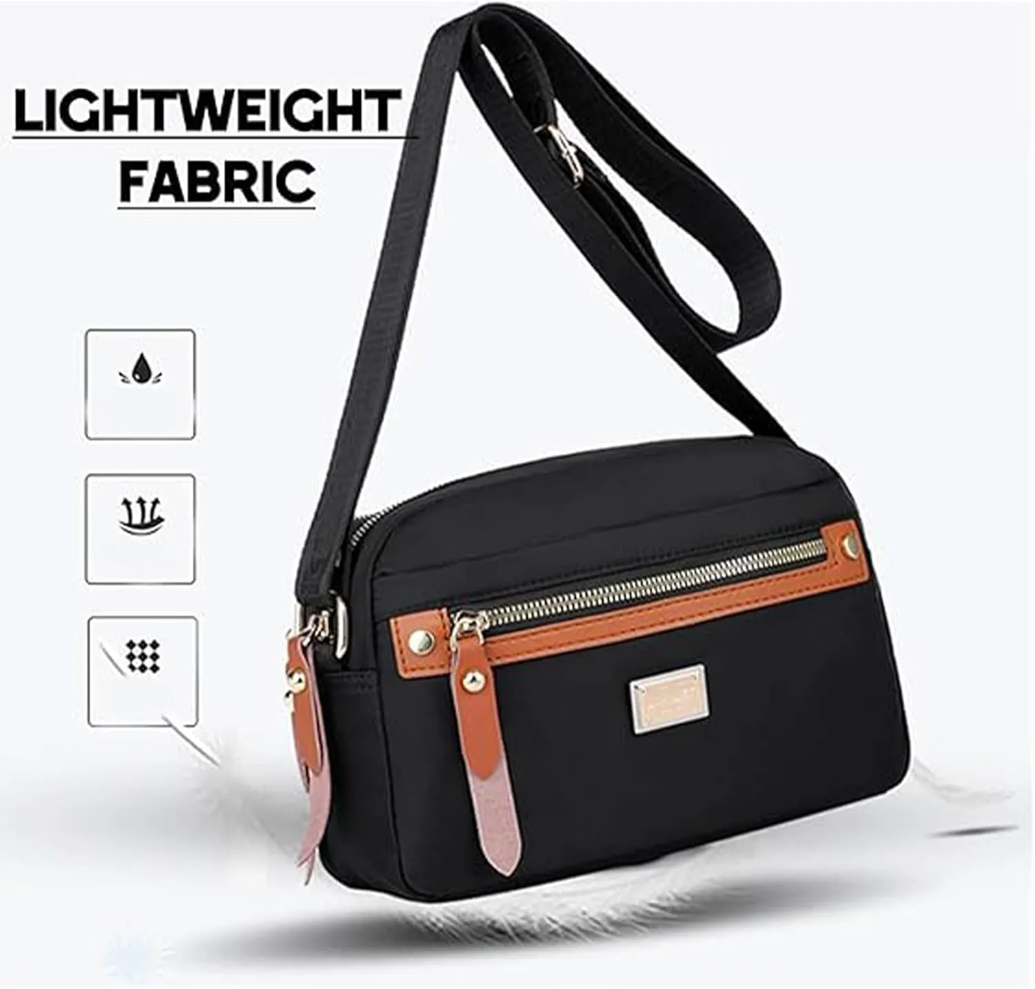Popularate Nylon Crossbody Bag, Waterproof Lightweight Nylon Crossbody Bag With Zipper And Multi Pockets For Women