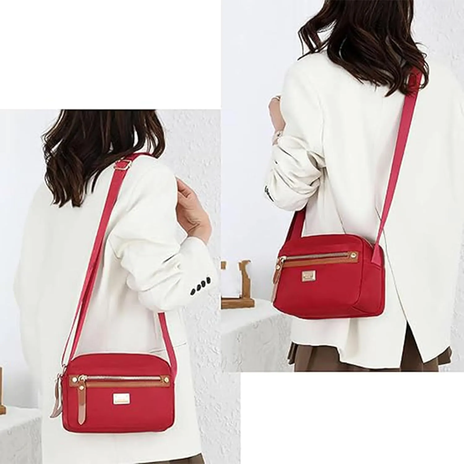 Popularate Nylon Crossbody Bag, Waterproof Lightweight Nylon Crossbody Bag With Zipper And Multi Pockets For Women