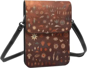 Prehistoric cave paintings symbols and shapes old crossbody cell phone purse for womens lightweight small soft leather fashion travel wallet with adjustable strap