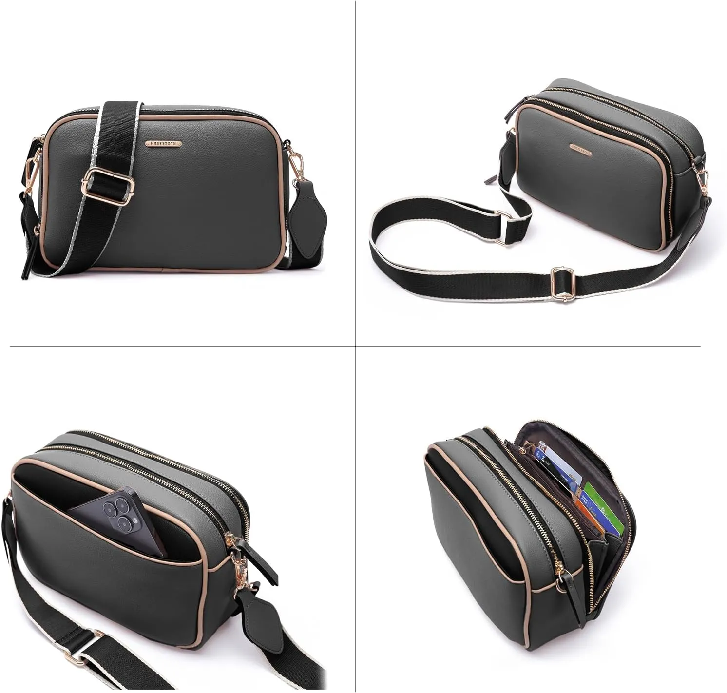 Prettyzys Crossbody Bags for Women, Medium Size Shoulder Handbags, Satchel Purse with Multi Zipper Pocket