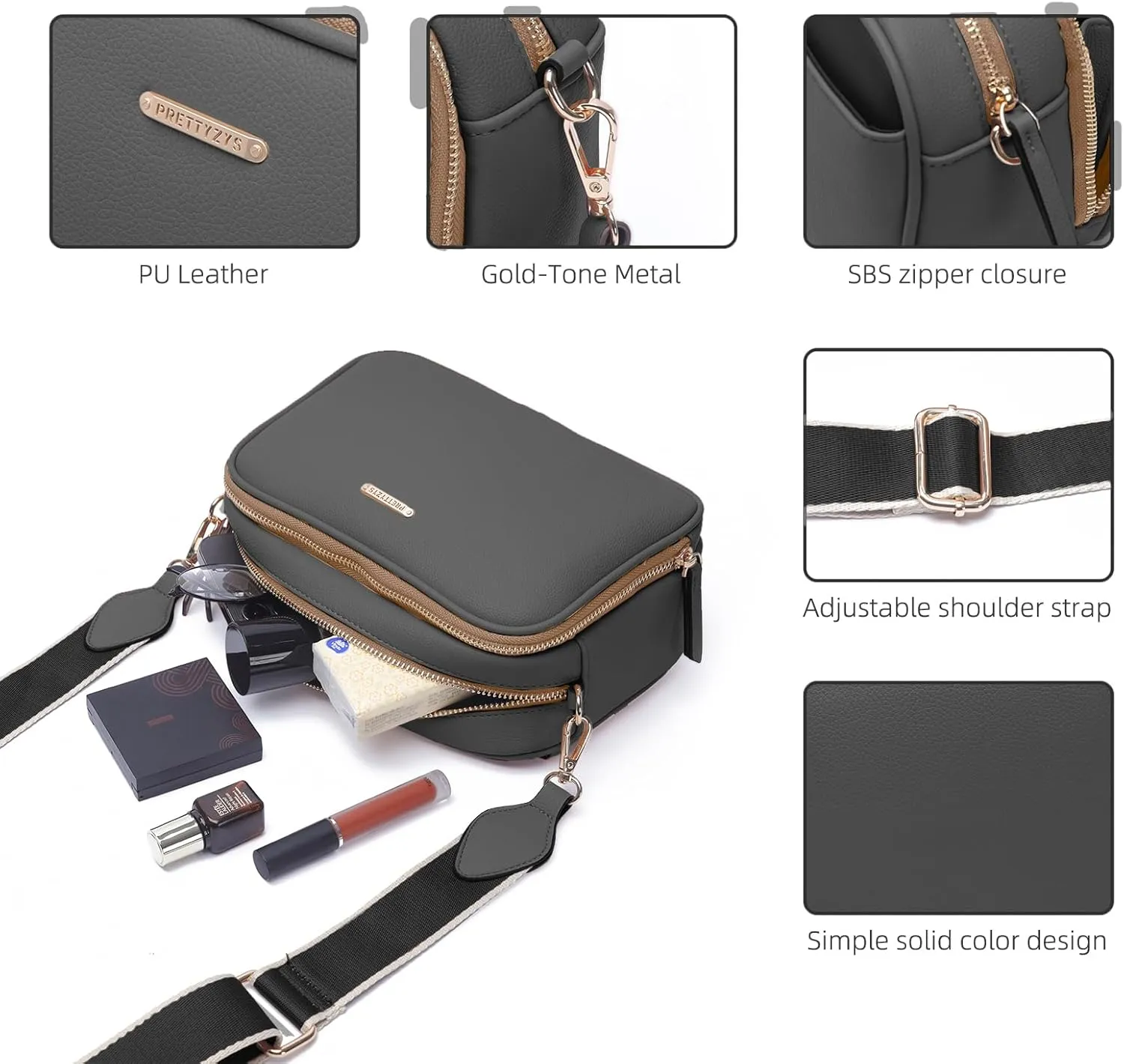 Prettyzys Crossbody Bags for Women, Medium Size Shoulder Handbags, Satchel Purse with Multi Zipper Pocket