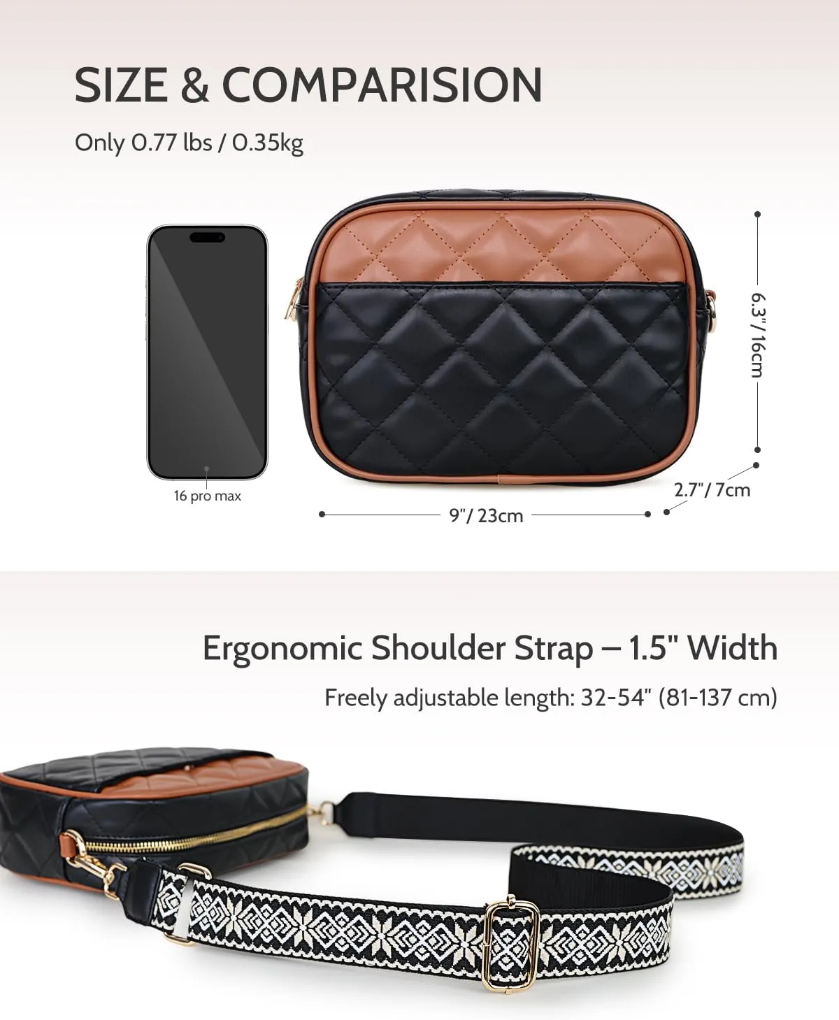 Prite Quilted Crossbody Bag for Women, Vegan Leather Handbag with Shoulder Strap, Small Purse with Card Slots