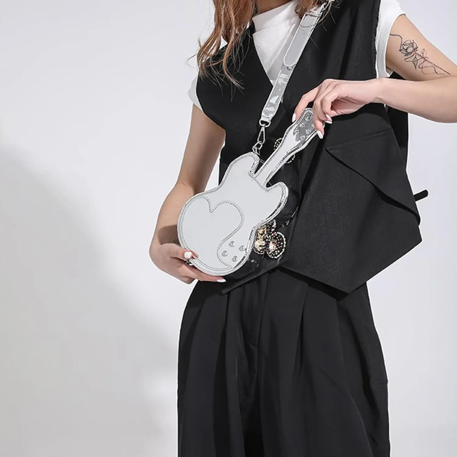 PU Leather Bags for Women Fashion Shoulder Bag Party Cute Funny Violin Crossbody Bag Solid Color Satchel Bag