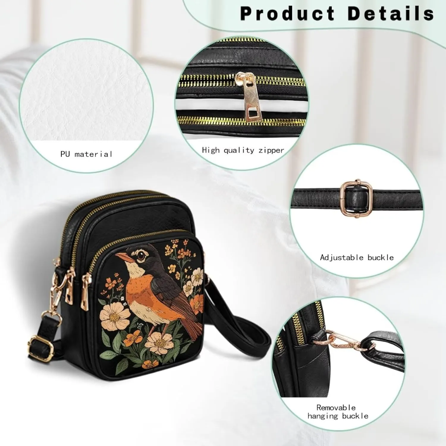 PU Leather Crossbody Bags for Women Ladies Lightweight Cross Body Shoulder Purses Handbag with Muti Zipper Pockets