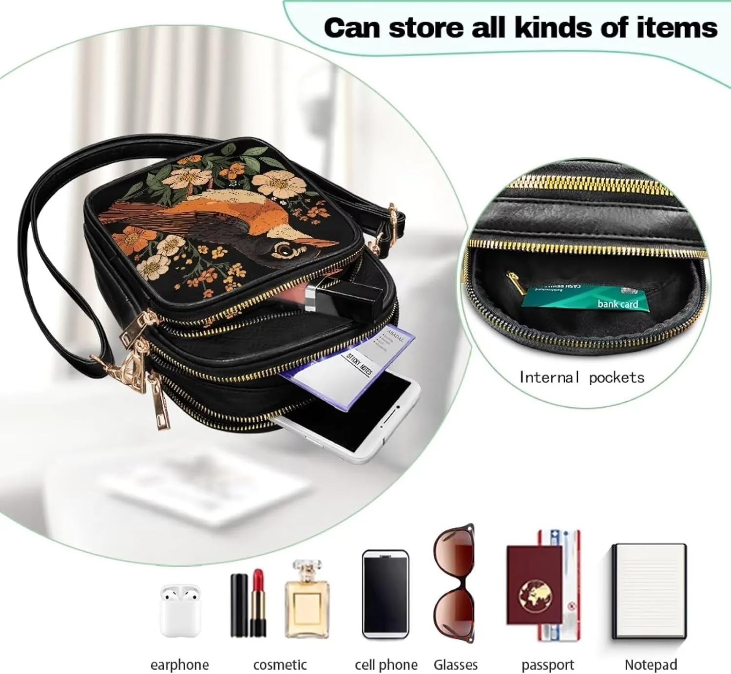 PU Leather Crossbody Bags for Women Ladies Lightweight Cross Body Shoulder Purses Handbag with Muti Zipper Pockets