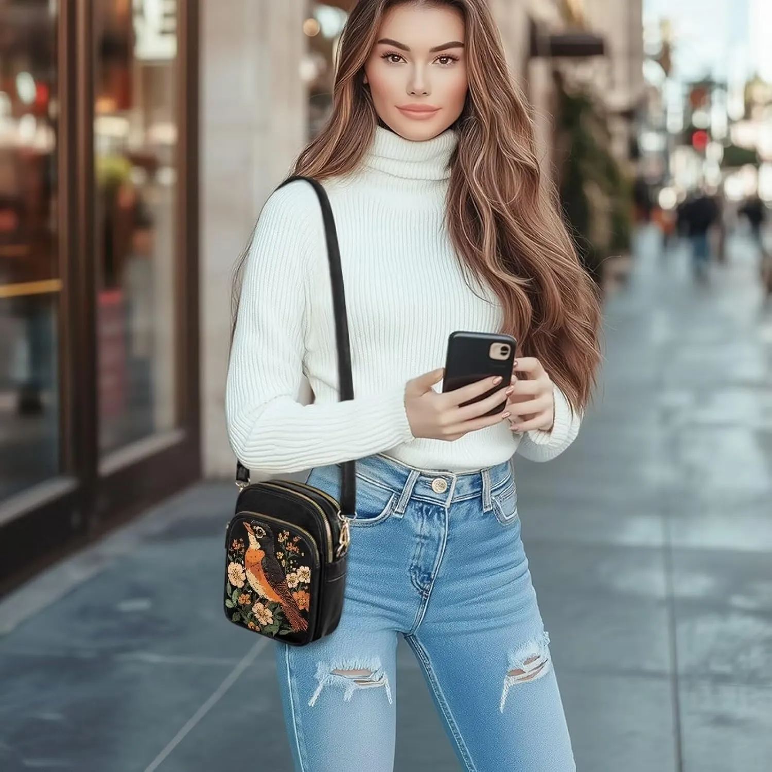 PU Leather Crossbody Bags for Women Ladies Lightweight Cross Body Shoulder Purses Handbag with Muti Zipper Pockets