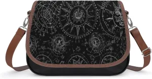 PU Leather Crossbody Bag,Supernatural Symbols Black Print Shoulder Bag,Flapover Crossbody Bag