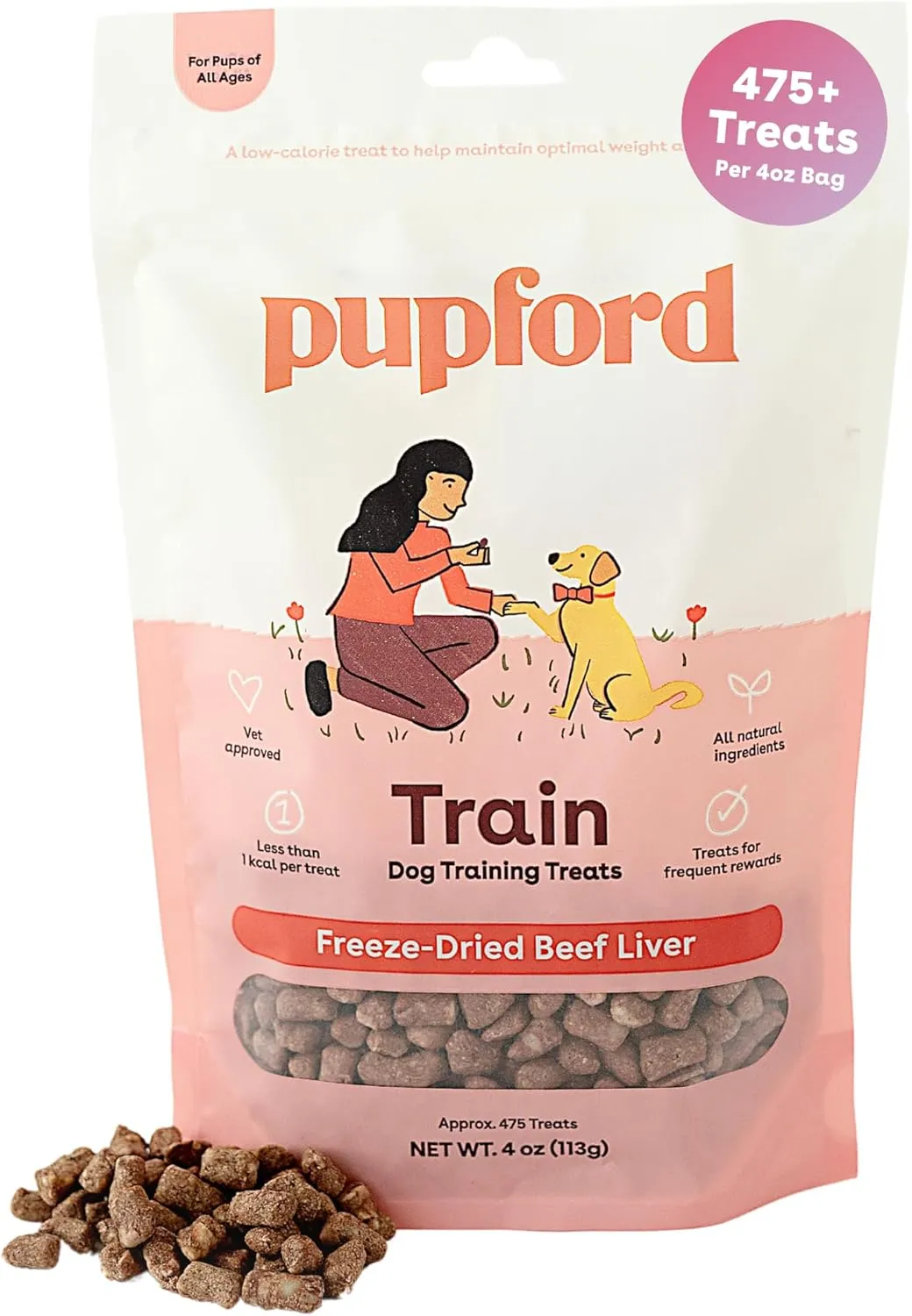 Pupford Freeze Dried Training Treats for Dogs & Puppies, 475  Three Ingredient Bites (Beef Liver, 4 oz)