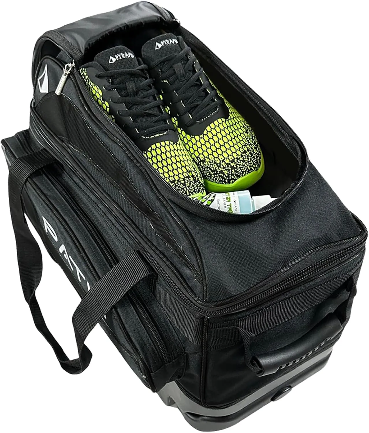 Pyramid Path Premium Deluxe 2 Ball Double Roller Bowling Bag With Large Separate Shoe Compartment (Up To US Mens Size 15) and Oversized Accessory Pocket, Retractable Locking Handle - Extends to 37"