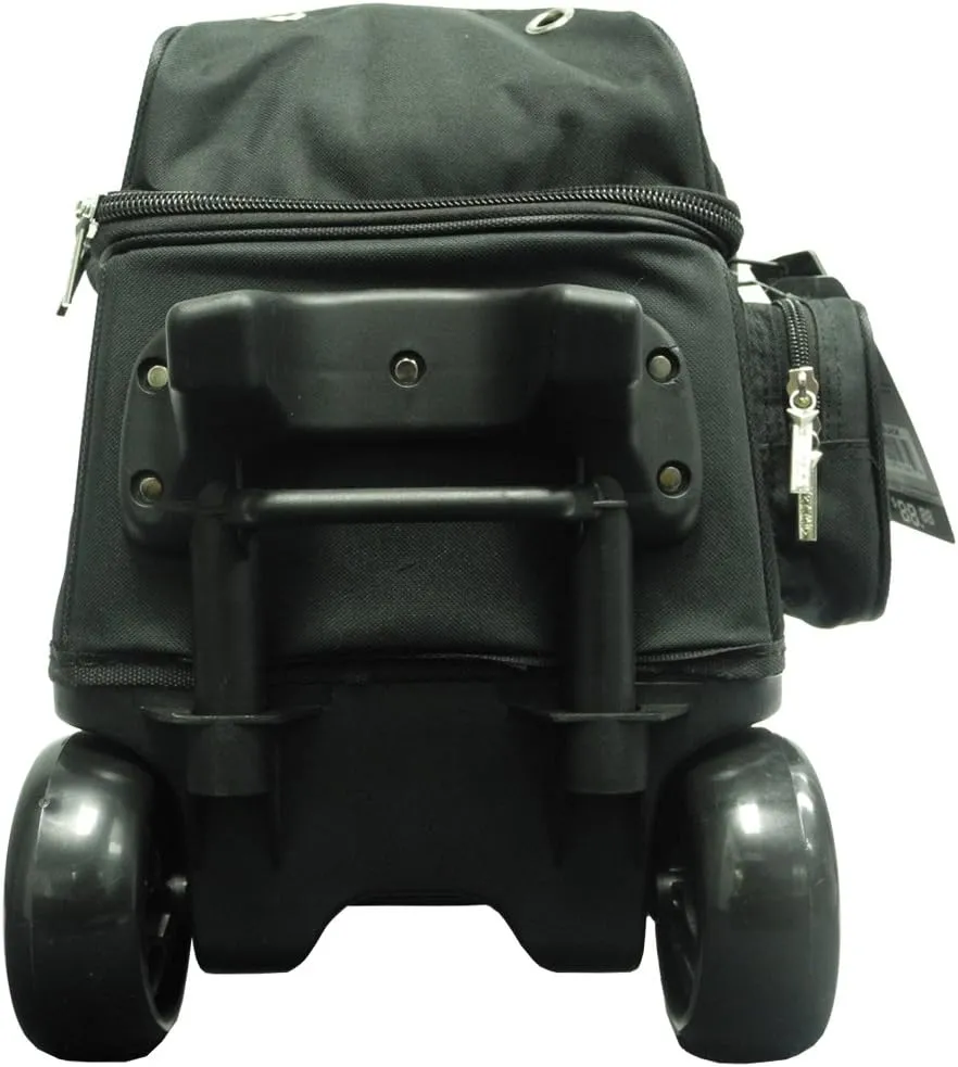 Pyramid Path Premium Deluxe 2 Ball Double Roller Bowling Bag With Large Separate Shoe Compartment (Up To US Mens Size 15) and Oversized Accessory Pocket, Retractable Locking Handle - Extends to 37"