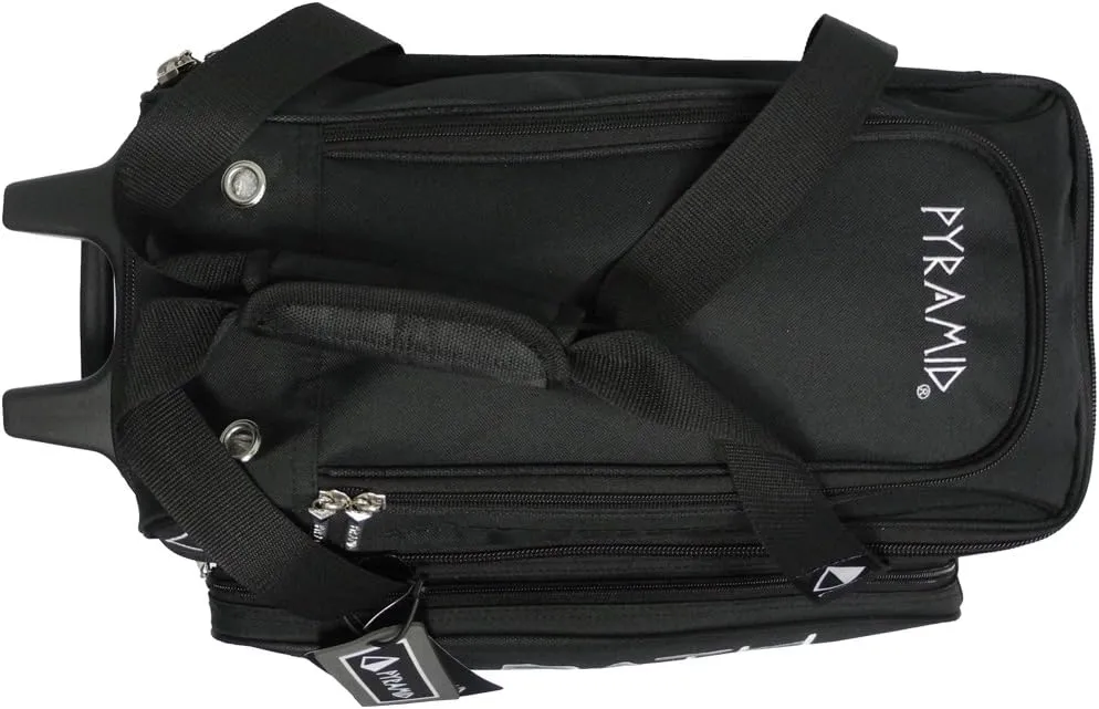 Pyramid Path Premium Deluxe 2 Ball Double Roller Bowling Bag With Large Separate Shoe Compartment (Up To US Mens Size 15) and Oversized Accessory Pocket, Retractable Locking Handle - Extends to 37"
