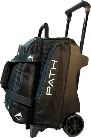 Pyramid Path Premium Deluxe 2 Ball Double Roller Bowling Bag With Large Separate Shoe Compartment (Up To US Mens Size 15) and Oversized Accessory Pocket, Retractable Locking Handle - Extends to 37"