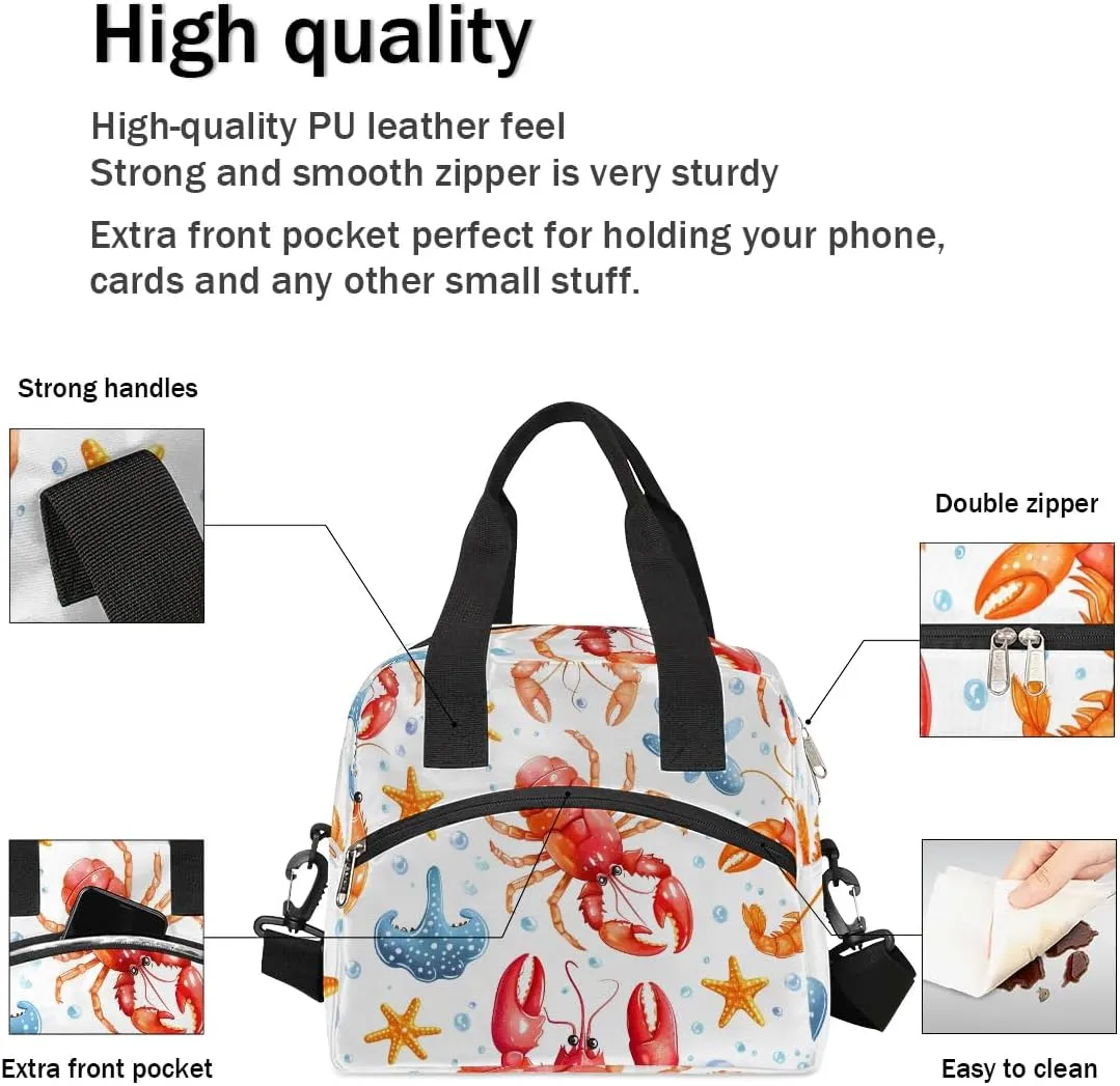 QsirBC Crayfish Design Theme Lunch Tote Insulated Lunch Bag Adult Bags with Strap Women Men Reusable Cooler Lunch Box for Work Picnic Travel Shopping Beach