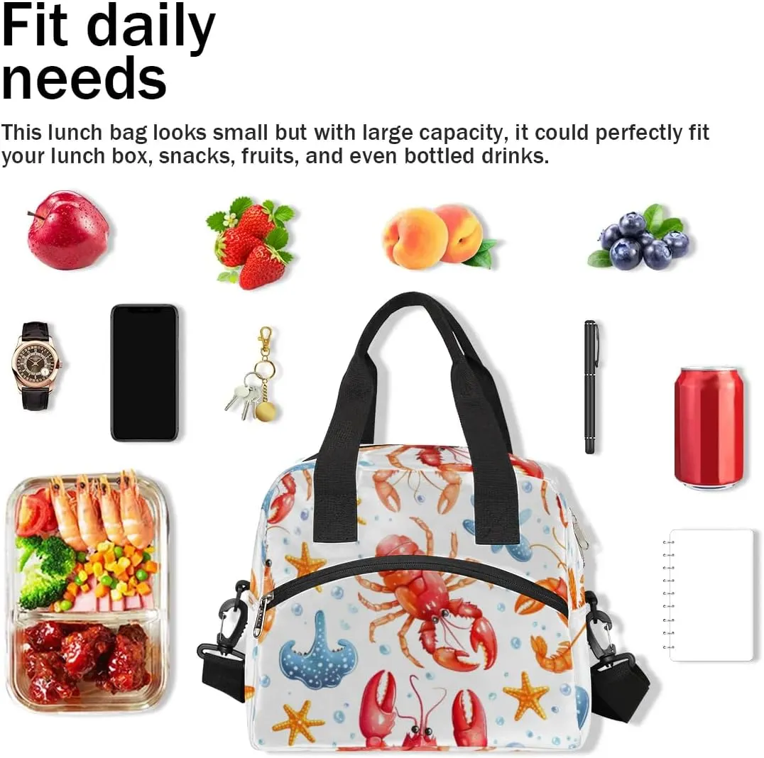 QsirBC Crayfish Design Theme Lunch Tote Insulated Lunch Bag Adult Bags with Strap Women Men Reusable Cooler Lunch Box for Work Picnic Travel Shopping Beach