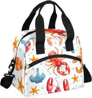 QsirBC Crayfish Design Theme Lunch Tote Insulated Lunch Bag Adult Bags with Strap Women Men Reusable Cooler Lunch Box for Work Picnic Travel Shopping Beach