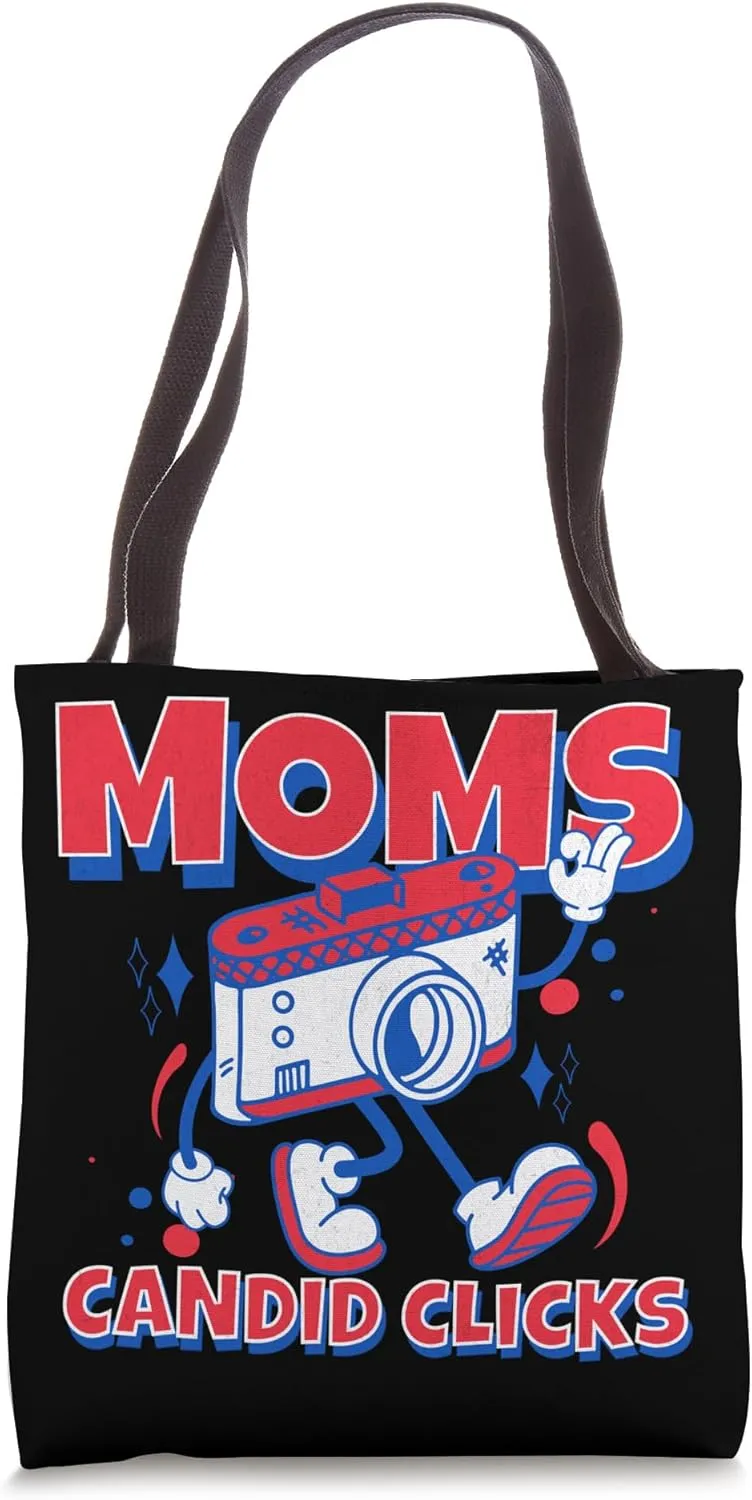 "Moms Candid Clicks" | Photographer Mom | Retro Camera Tote Bag