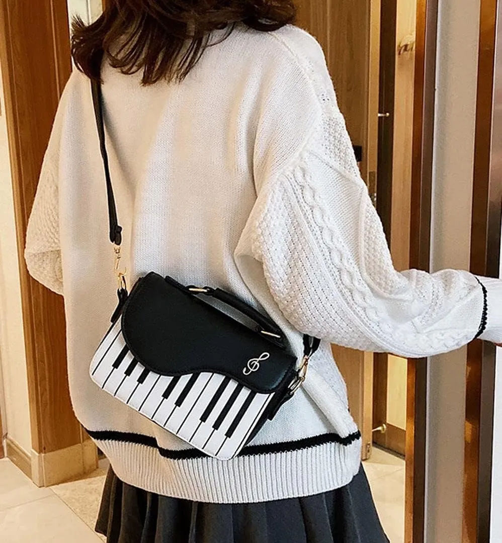 QZUnique Guitar/Violin/Piano Shoulder Bag Creative PU Leather Handbag Zipper Closure Crossbody Tote for Girls and Women