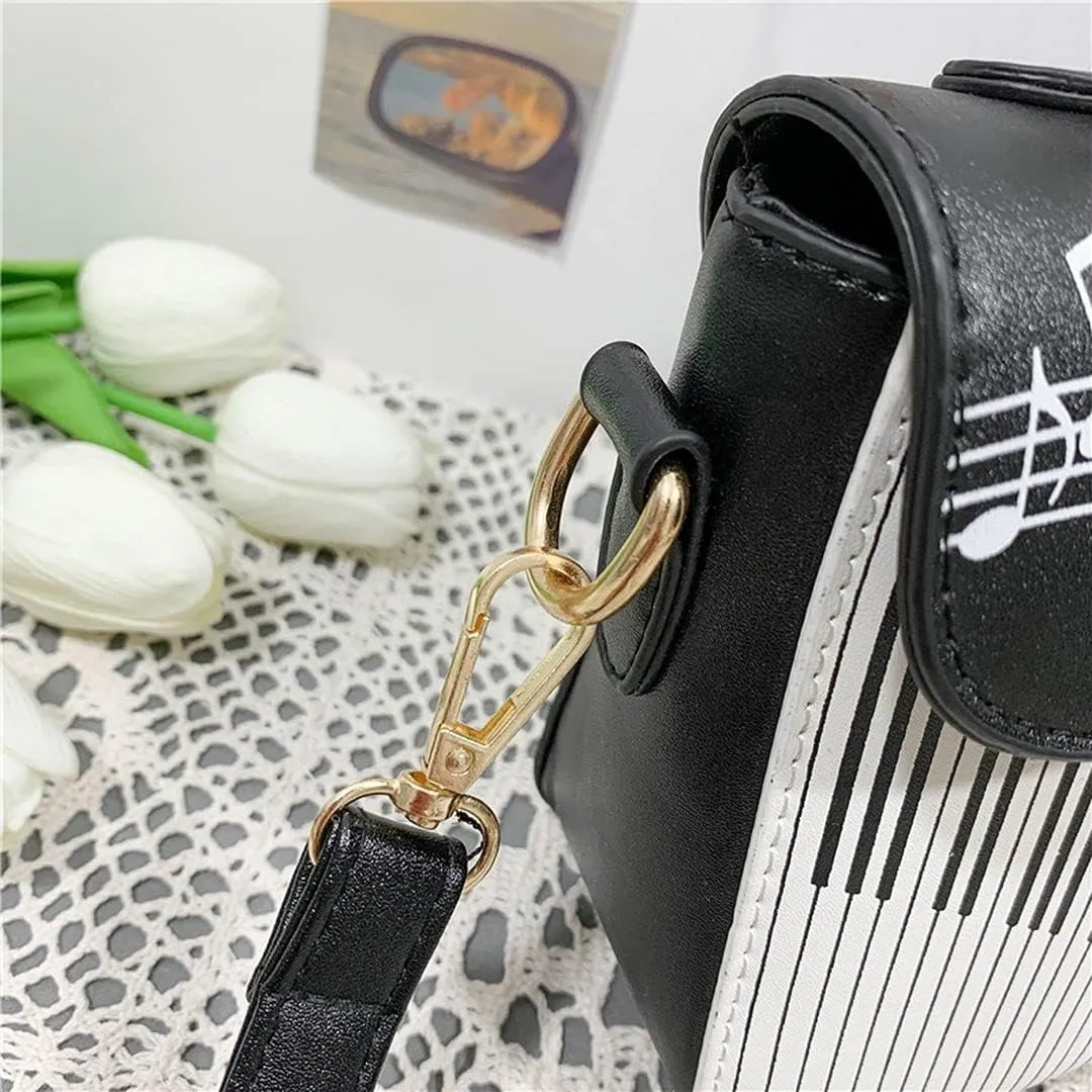 QZUnique Guitar/Violin/Piano Shoulder Bag Creative PU Leather Handbag Zipper Closure Crossbody Tote for Girls and Women