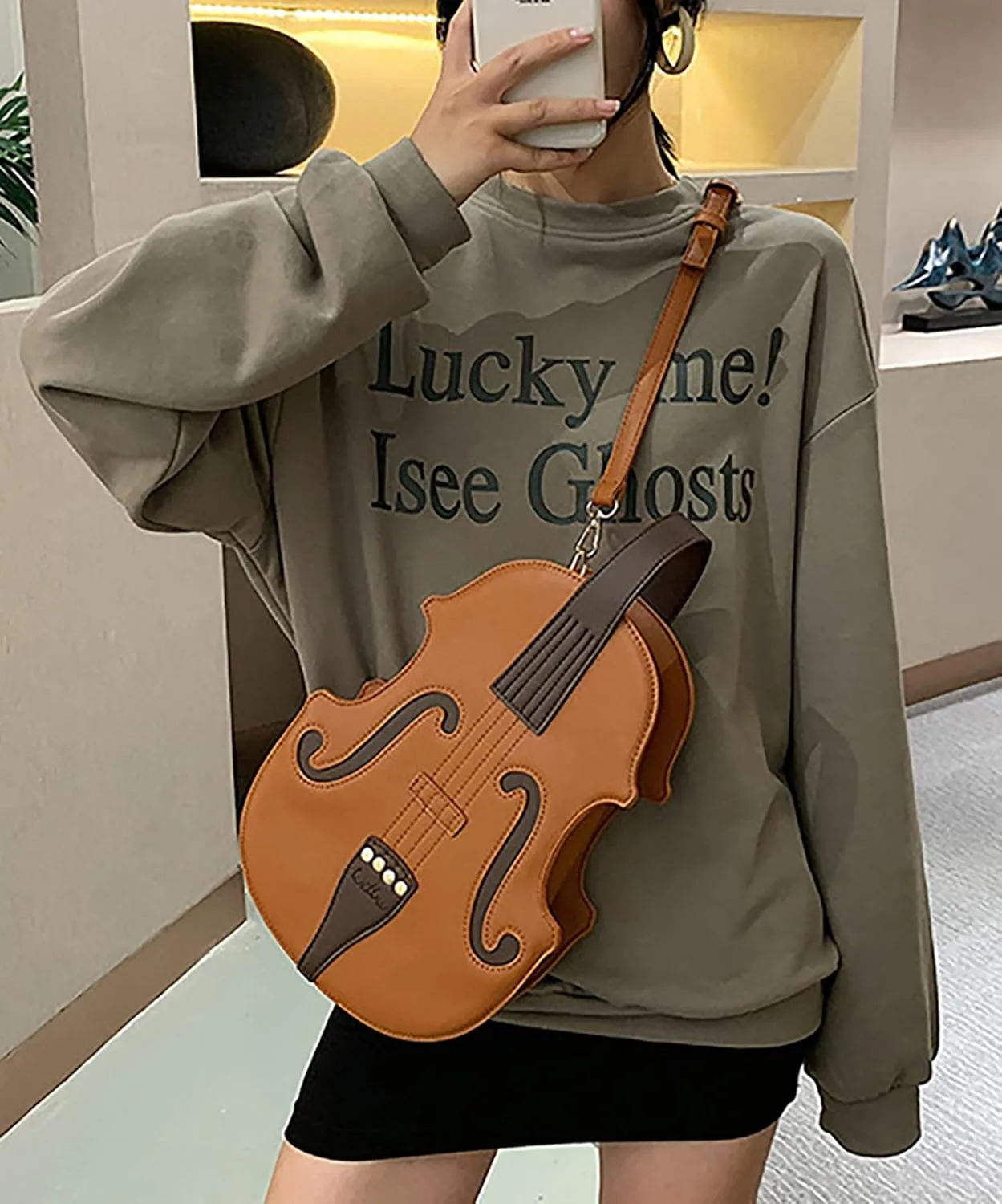 QZUnique Guitar/Violin/Piano Shoulder Bag Creative PU Leather Handbag Zipper Closure Crossbody Tote for Girls and Women