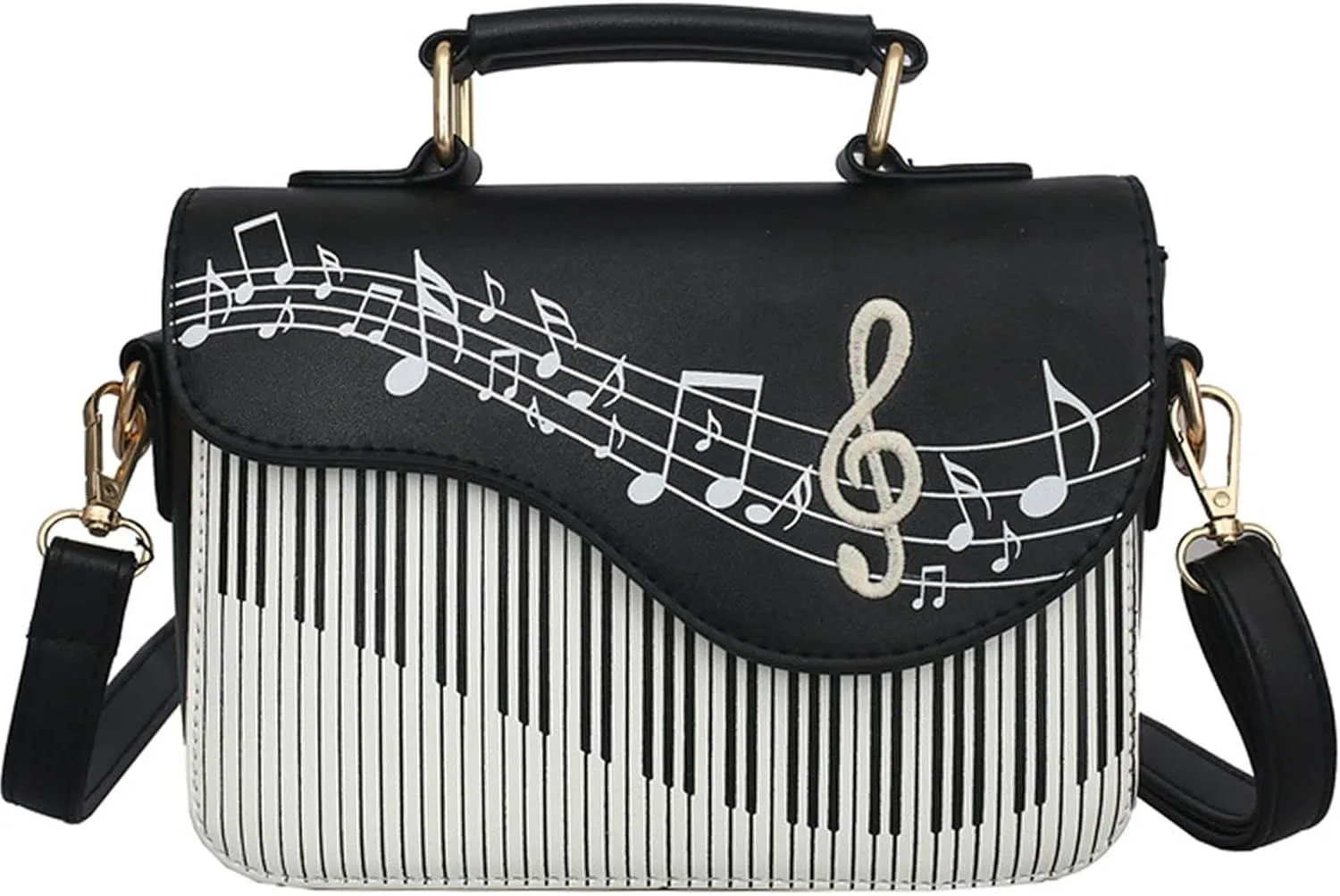 QZUnique Guitar/Violin/Piano Shoulder Bag Creative PU Leather Handbag Zipper Closure Crossbody Tote for Girls and Women