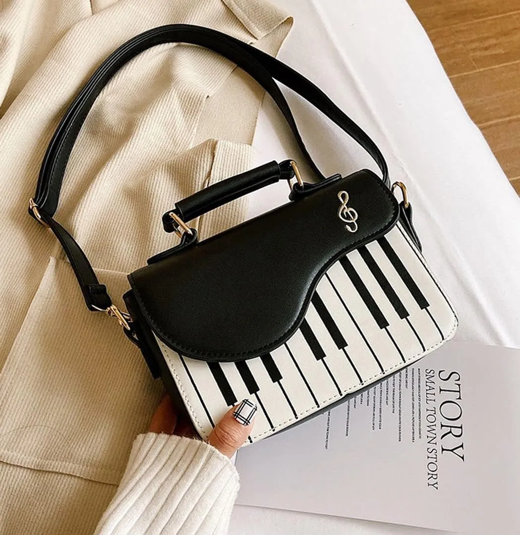 QZUnique Guitar/Violin/Piano Shoulder Bag Creative PU Leather Handbag Zipper Closure Crossbody Tote for Girls and Women