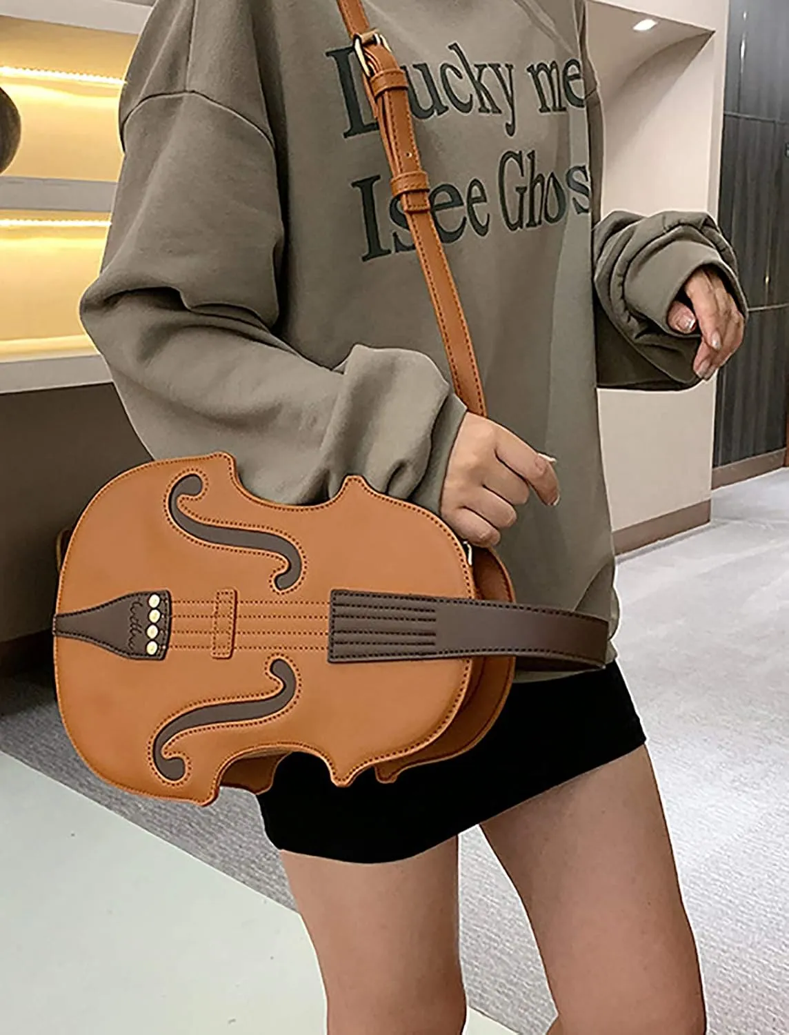 QZUnique Guitar/Violin/Piano Shoulder Bag Creative PU Leather Handbag Zipper Closure Crossbody Tote for Girls and Women