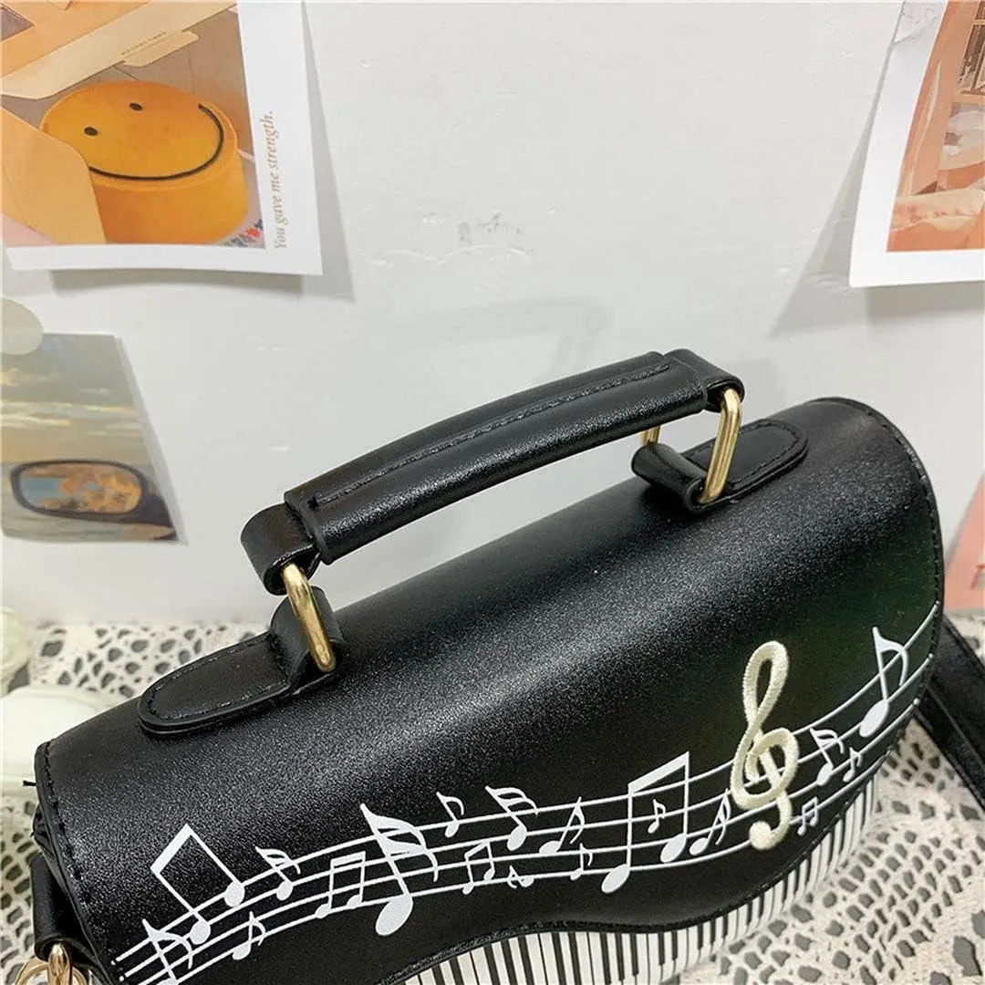 QZUnique Guitar/Violin/Piano Shoulder Bag Creative PU Leather Handbag Zipper Closure Crossbody Tote for Girls and Women