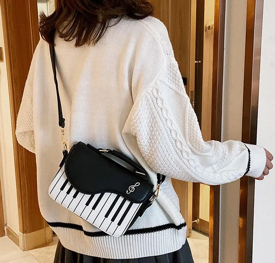 QZUnique Guitar/Violin/Piano Shoulder Bag Creative PU Leather Handbag Zipper Closure Crossbody Tote for Girls and Women