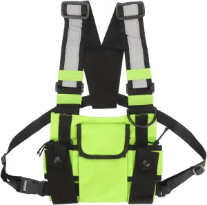 Radio Shoulder Holster Chest Harness Holder Vest Rig Chest Front Pack Pouch Walkie Talkie Case with Front Pouches for Two Way Radio Fruit Green
