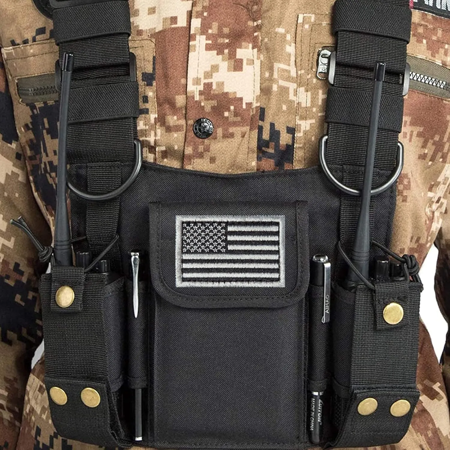 Radio Shoulder Holster Chest Harness Holder Vest Rig for Two Way Radio Chest Front Pack Pouch Walkie Talkie Case with Front Pouches for Kenwood Arcshell Retevis Baofeng UV-5R F8HP UV-82