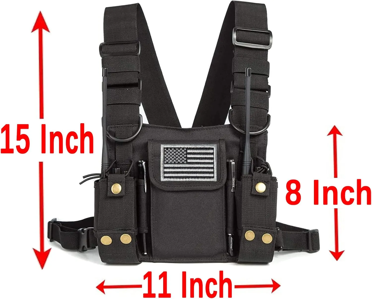 Radio Shoulder Holster Chest Harness Holder Vest Rig for Two Way Radio Chest Front Pack Pouch Walkie Talkie Case with Front Pouches for Kenwood Arcshell Retevis Baofeng UV-5R F8HP UV-82
