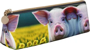Rape Flower Pig Print Pencil Bag Wide Openingsoft Quilted Pouch Organizer Zipper Portable Pencil Case